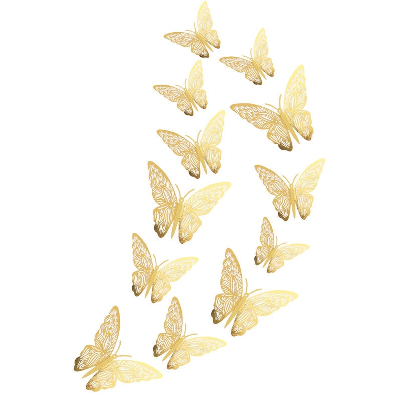 Décoration murale papillon 3D, décorations papillon dorées, autocollants  muraux amovibles, décoration de chambre (doré)