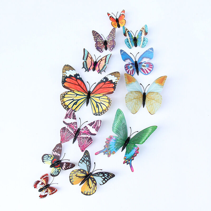 Stickers muraux papillons 3D, Or, 12 pièces, Chambre des enfants, Chambre  à