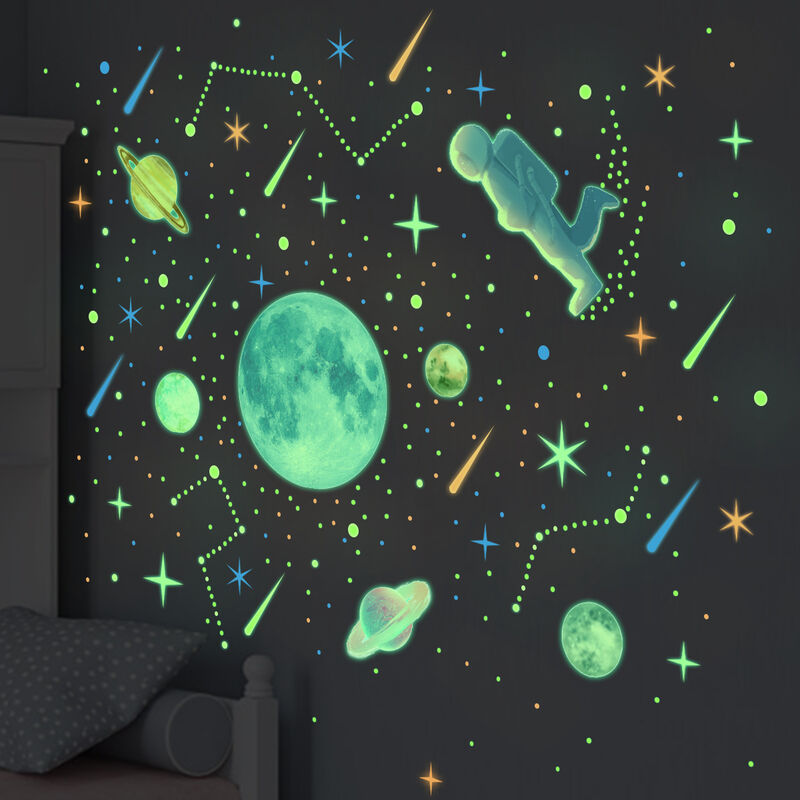 Stickers Chambre Garçon - Astronaute dans l'Espace et Planètes - Chien dans  l'Univers