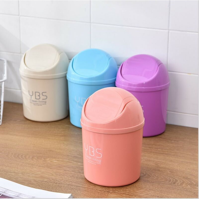 1 mini poubelle en plastique rose avec couvercle pivotant, petite poubelle  de bureau pour cuisine, chambre, salle de bain, 17,5 cm de hauteur.