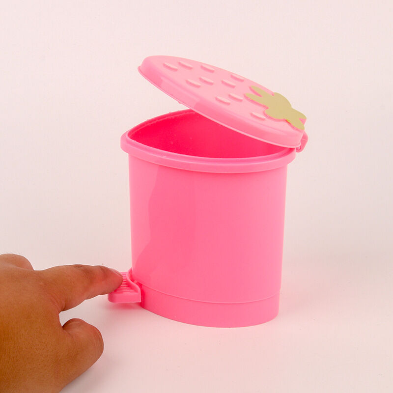Mini poubelle de bureau Couvercle rotatif Poubelle de bureau fraise rose