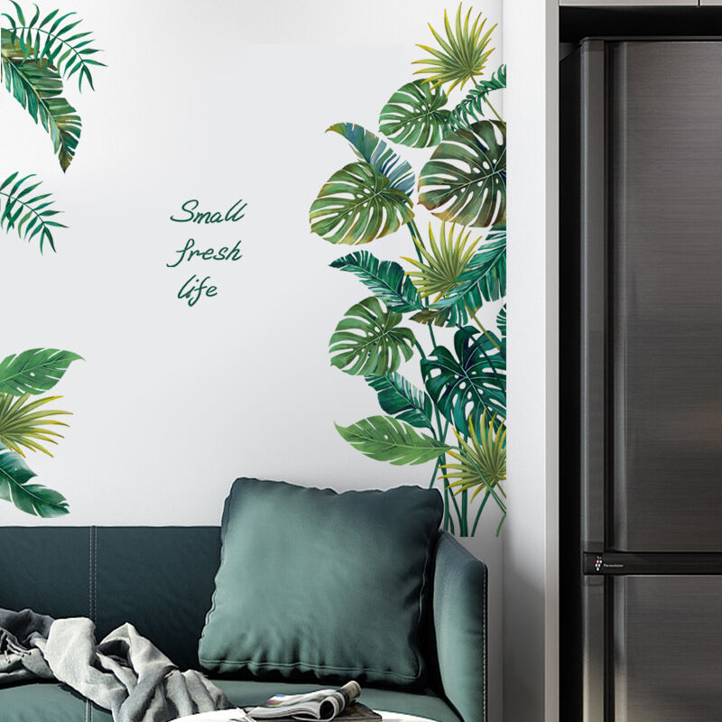 1pc feuilles tropicales sticker mural amovible plante verte Stickers muraux  pour salon enfants chambre chambre salle de jeux décoration