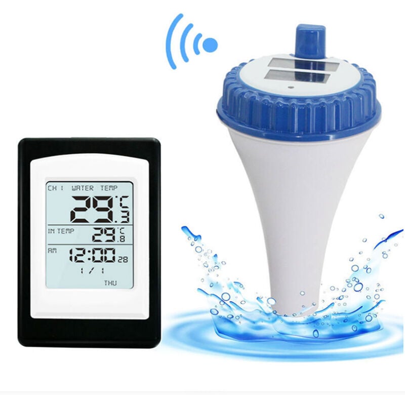 Thermomètre flottant sans fil Piscine solaire Hygromètre d'eau numérique à  distance Piscine et Spa Thermomètres (1pc, bleu blanc, pas de batterie)  Szkydv