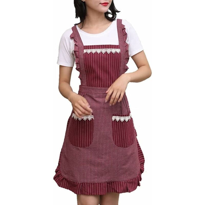 Tbest Tablier femme Tablier de cuisine à rayures en polyester style dessin  animé mignon avec poche pour femmes hommes (rose rouge) - Cdiscount Maison