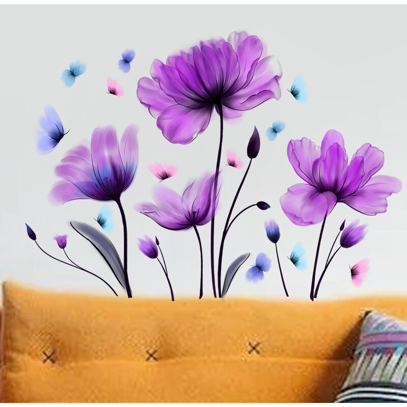 Romantique Violet Fleurs Autocollant Mural Maison Décoration Murale Salon  Chambre Décor Eau Couleur Papier Peint Autocollants Auto Adhésifs Du 7,48 €