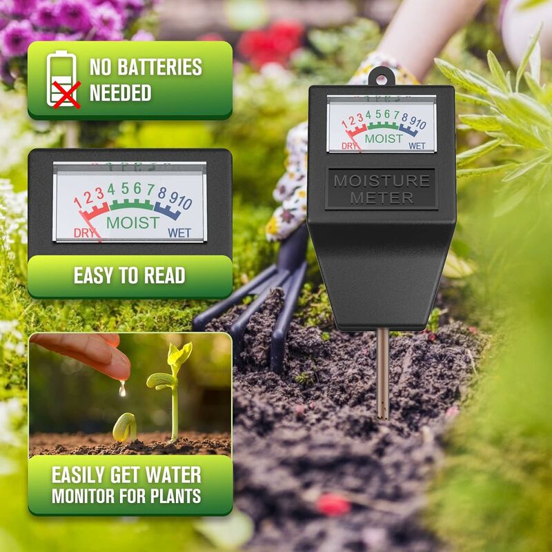 Dr.meter Testeur Humidité Plantes, Hygrometre Plante Testeur de Sol  Humidimètre de Sol Capteur Humidité pour Jardin, Ferme, Plantes à Gazon  intérieur et extérieur (Aucune Batterie Nécessaire) : : Jardin