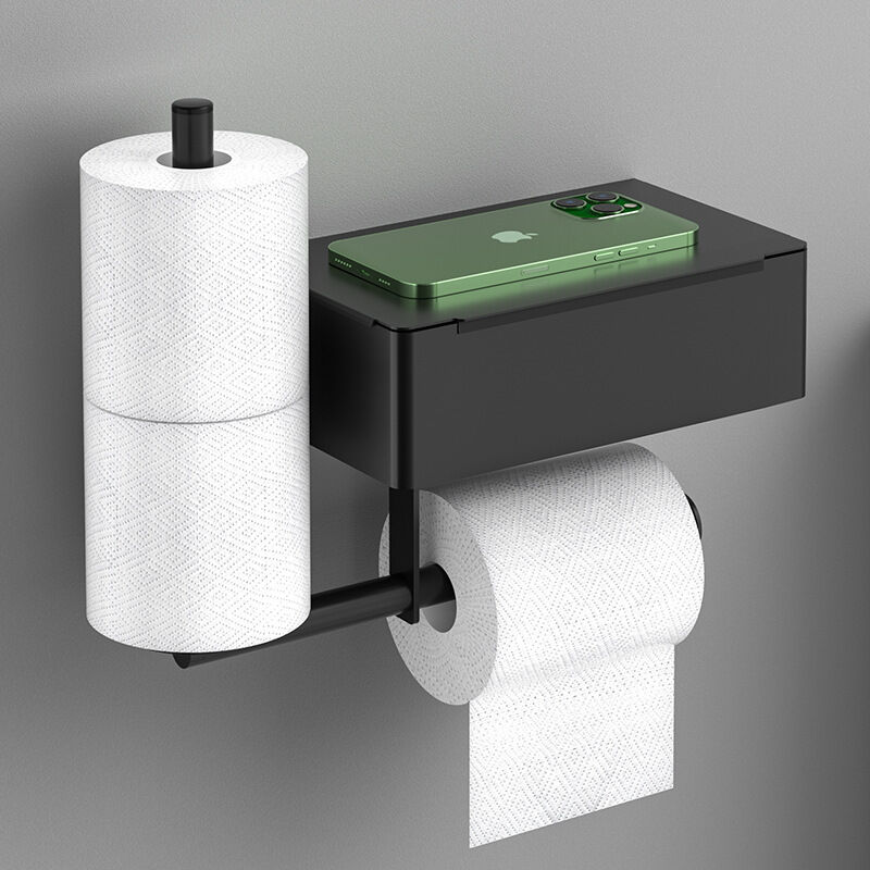 Porte-papier toilette sur pied avec plateau noir - Yamazaki