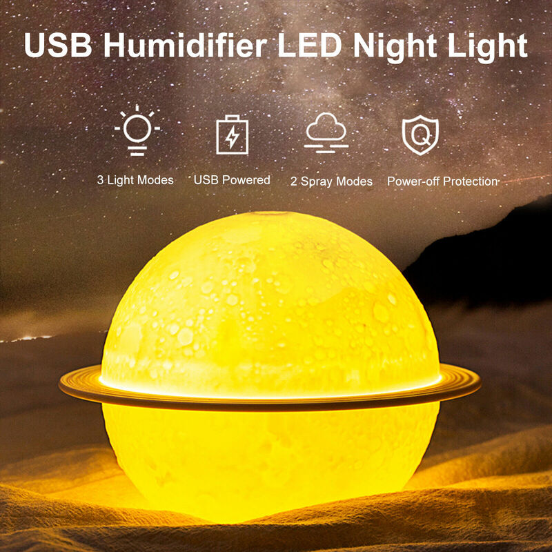 Humidificateur USB et veilleuse colorée, lampe planète, lumière