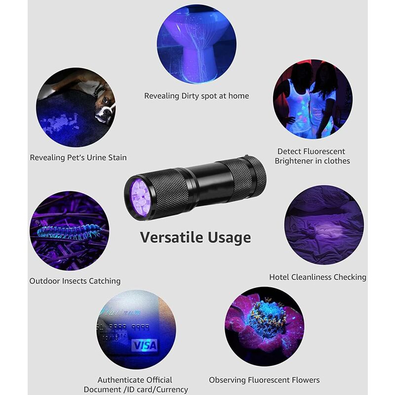 Lepro Lampe Torche UV, Lampe UV avec 51 LEDs Ultra-Violet, 395 nm Noir  Lumière Détecteur pour Traceurs Fluorescents Chien Chat Tapis Détecteur  Urine Scorpion Vérifie L'argent : : Bricolage