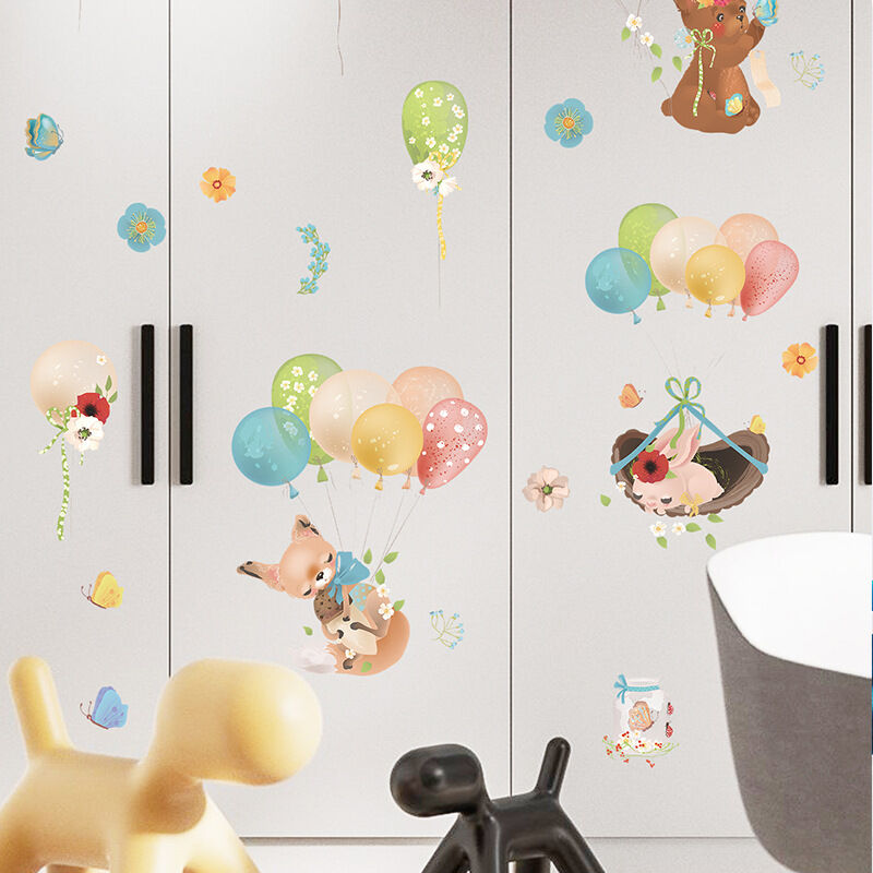 Stickers muraux enfants LAPINS mignons et BALLONS (67x56 cm