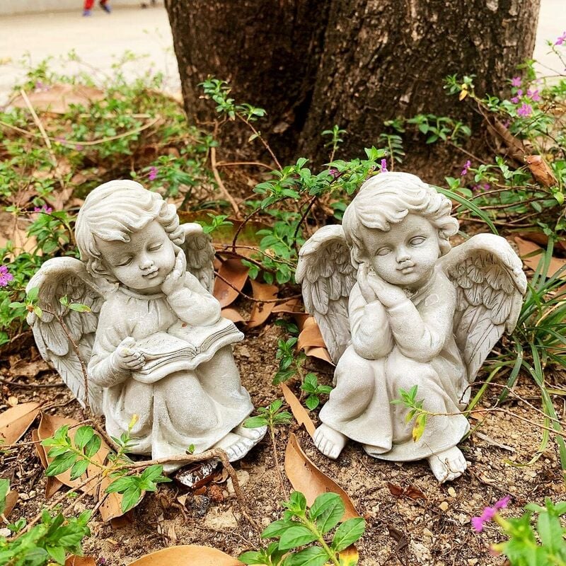 Figurine De Jardin d'ange Statue De Jardin D'extérieur, Décoration De Jardin  d'art d'ange Priant en Résine pour Décoration De Patio, Pelouse, Cour,Porche,  Cadeaux Commémoratifs.