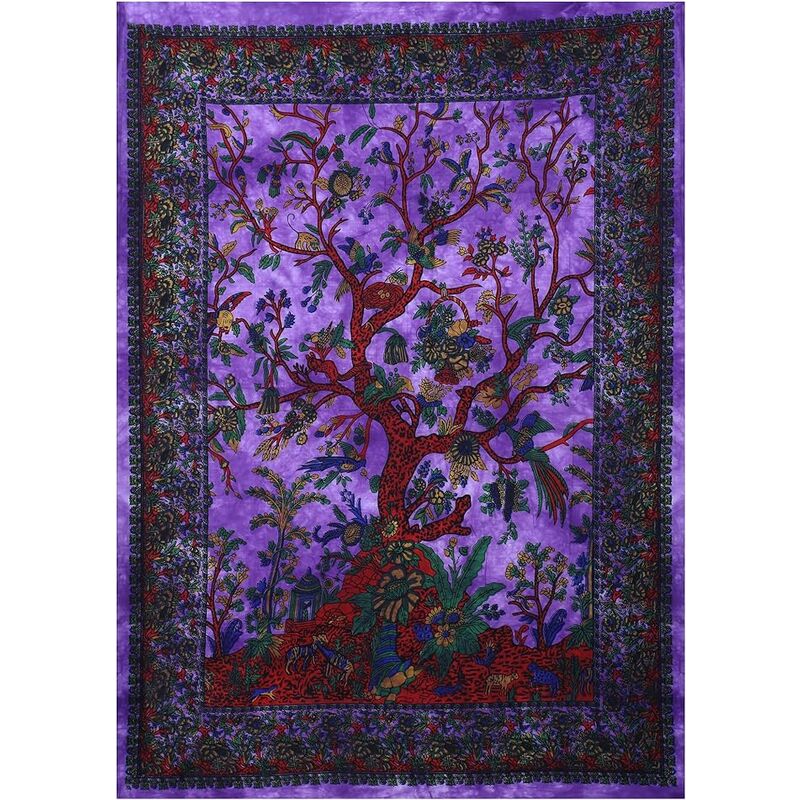 Tenture murale - Tissu mural - Motifs - Violet - Paon - 180x180 cm -  Tapisserie