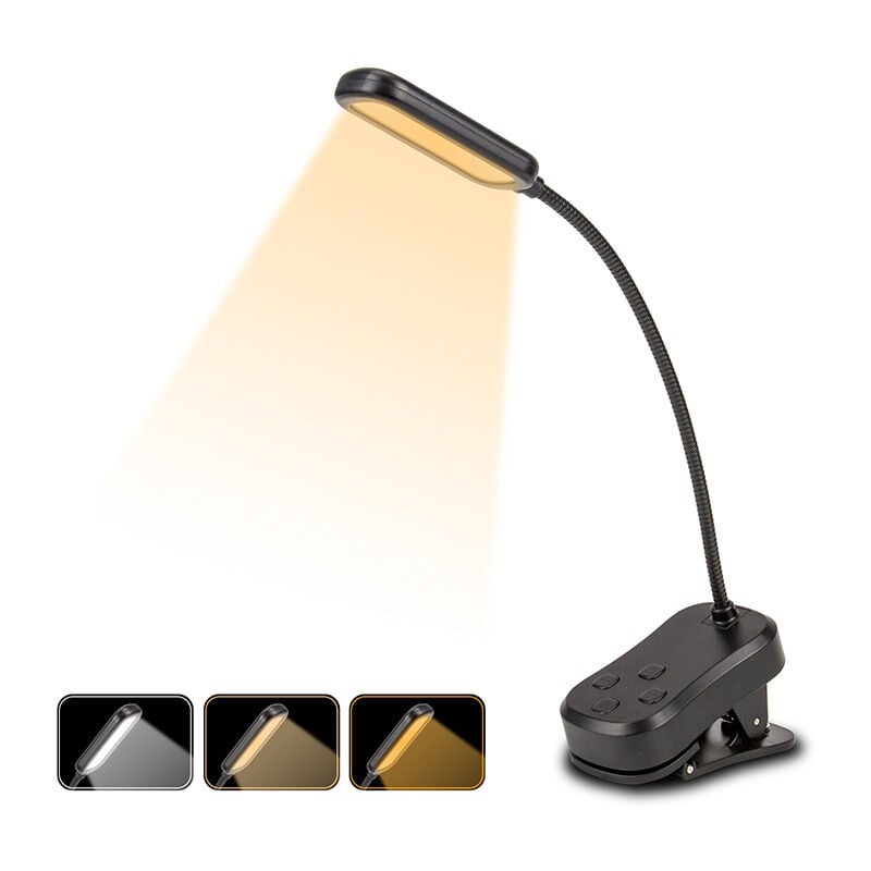 1pc Lampe de Lecture, LED Lampe de Bureau lampe à Pince avec 3 modes de  Couleur, Lampe de Chevet Rechargeable&USB pour Lire au Lit, Travail