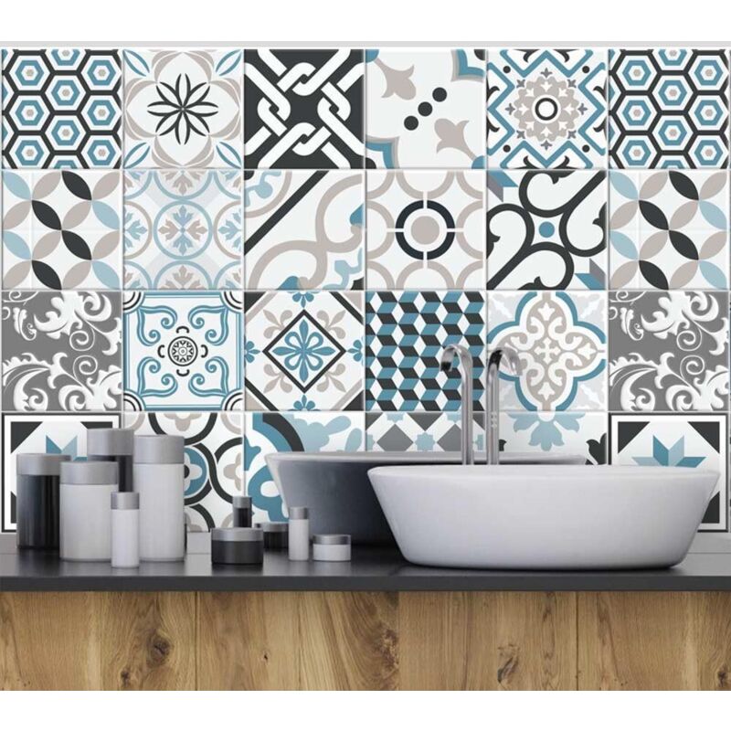 Auto-adhésif décoratif carreau  Art de tuiles mural - sticker carrelage  salle de bain et cuisine carrelage adhesif - 10x10 cm (20 pièces) - Design  Marocain : : Cuisine et Maison