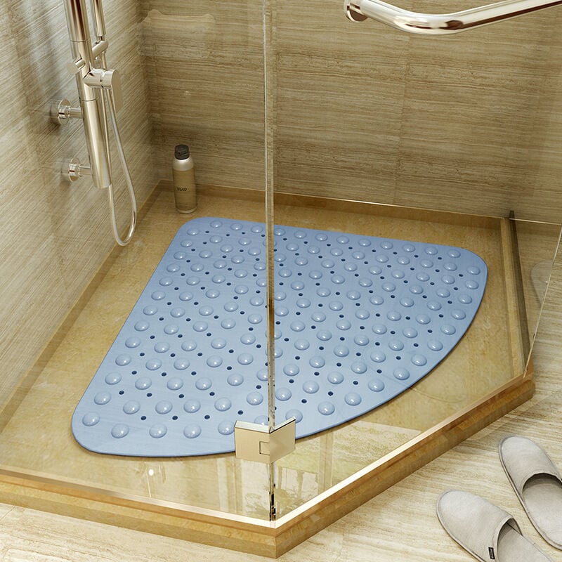 Tapis de bain antidérapant Tapis de douche Tapis de bain pour enfants  adultes, lavable en machine (triangle, 21 x 21 pouces, bleu)