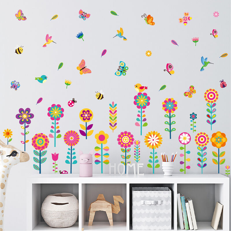 Stickers Muraux Fleur Papillons Maison Chambre Fenêtre Décoration