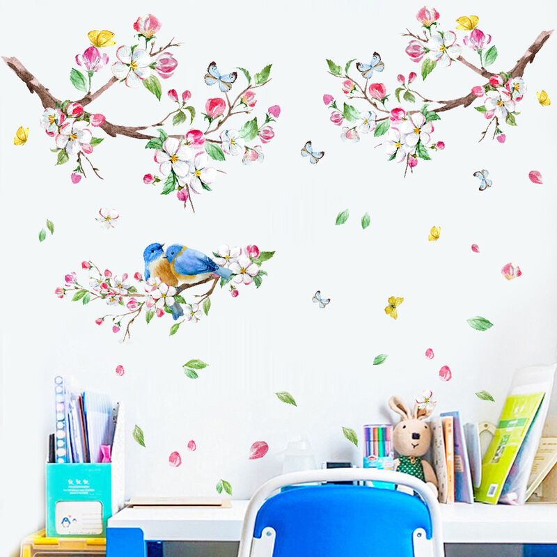 HALLOBO® Stickers muraux Oiseau Fleurs Fleur de pêche XXL Sticker Mural  Stickers Chambre d'enfant Salon Chambre à Coucher