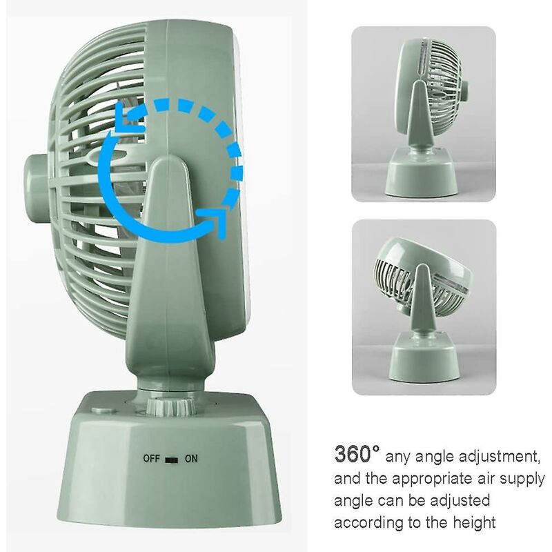 Petit ventilateur de bureau oscillant Ventilateur de table portable  Rechargeable USB alimenté par batterie Ventilateur personnel silencieux  Double angle réglable Air de bureau Circuler