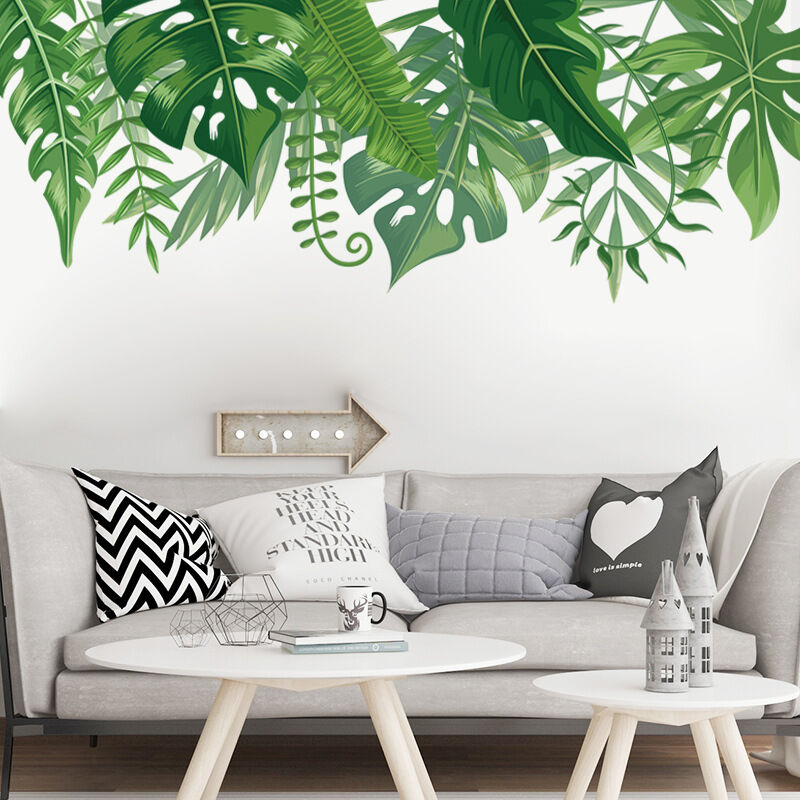 Acheter Autocollant mural en grille de plantes vertes vives 3D, autocollant  mural amovible de feuilles vertes, décoration de maison, décoration en  papier pour chambre à coucher, salon, salle de bain