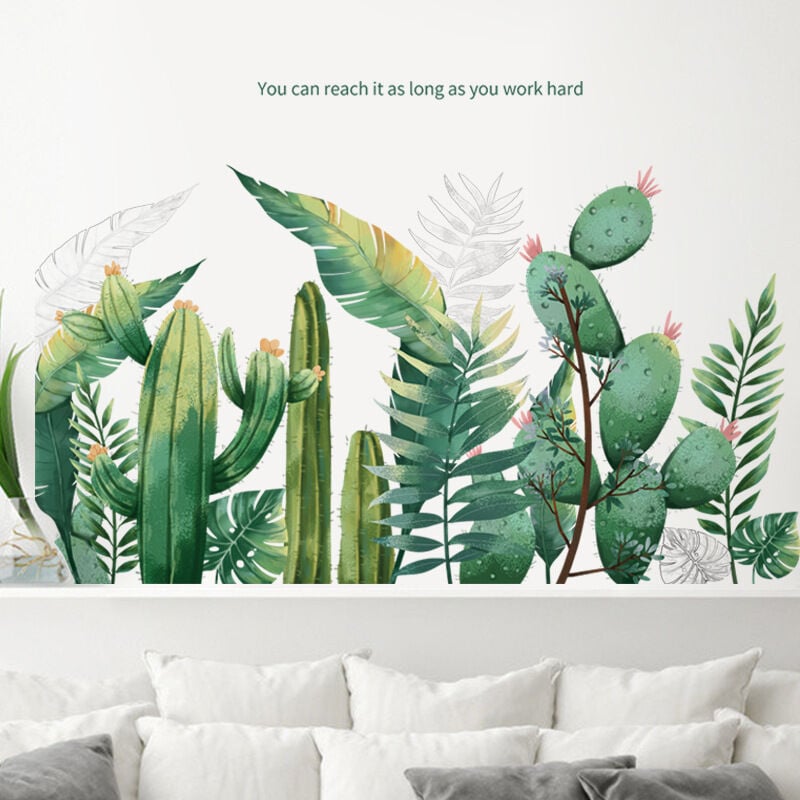 Un lot de Stickers muraux cactus tropicaux,autocollant sticker mural pour  salon chambre cuisine salle de bains