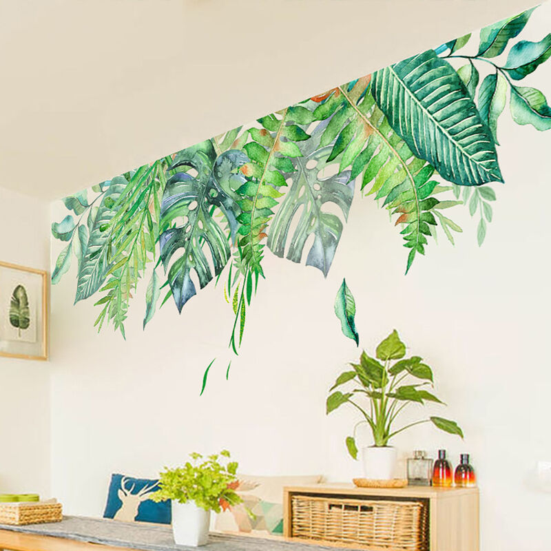 Autocollants muraux verts de plantes fraîches, autocollants muraux de  cactus, papier peint de salle en verre de salon G417 -  France