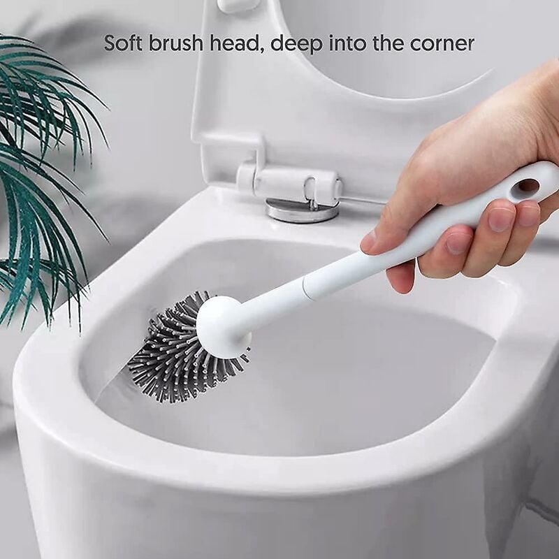 Acheter Brosse de toilette en Silicone, brosse de nettoyage avec support à  tête plate, poils souples, avec support à séchage rapide, outil de salle de  bain