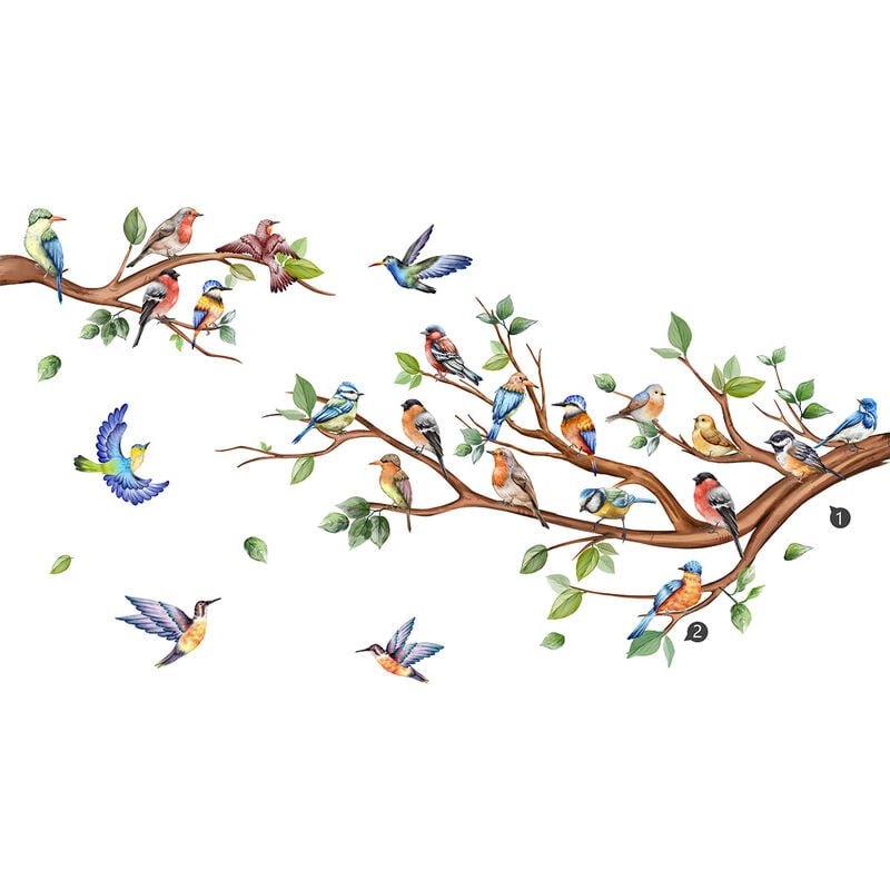 AUTOCOLLANT MURAL AMOVIBLE avec branche d'arbre d'oiseaux pour