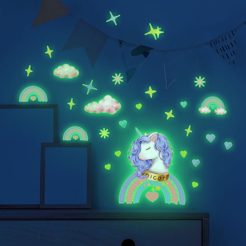 Licorne Étoile Lumineuse Plafond Stickers Muraux Fluorescente Autocollants Chambre  Enfants Déco,Cadeaux de Noël pour filles,Bleu - Cdiscount Maison