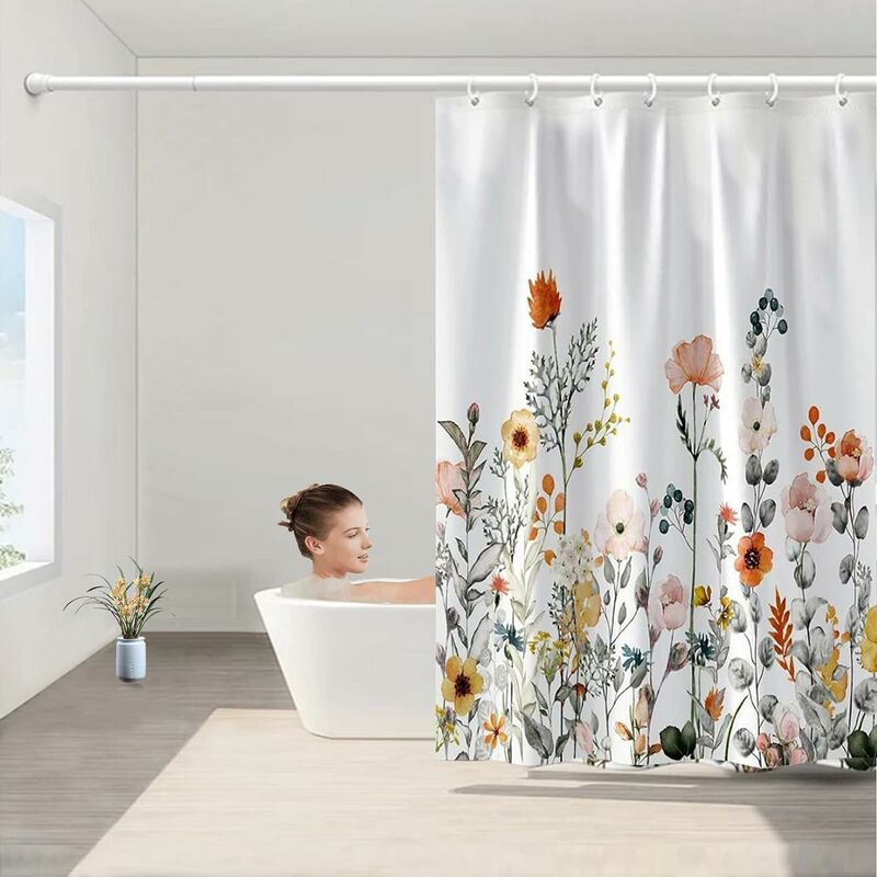 Rideau de douche en tissu CANVAS, lavable à la machine, blanc, 72 x 72 po