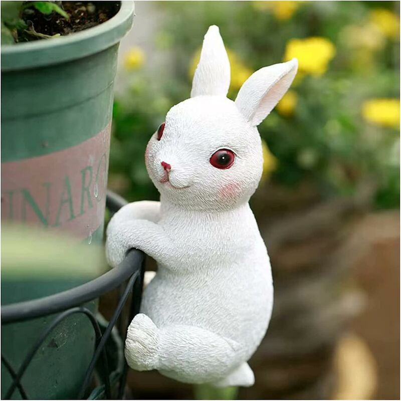 Statue de lapin floqué de jardin - Figurines de lapin en mousse de Pâques,  animal de gazon artificiel, vert respectueux de l'environnement imperméable  FRP, pour terrasse, pelouse, cour, Q : : Terrasse
