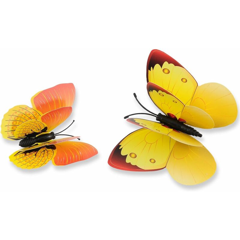 12pcs papillons décoratifs jaunes en papier 3D pour murs