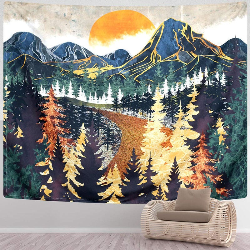 Tapisserie murale avec grotte de montagne, nature, paysage de forêt,  cascade, jungle, arbres, grande tapisserie murale esthétique pour chambre à  coucher, salon, dortoir, décoration d'intérieur (233 x 155 cm) : :  Maison