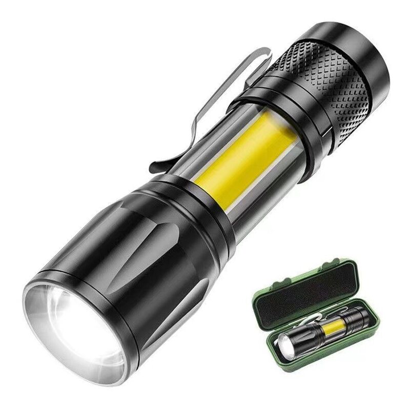 Lumière forte extérieur led tactique USB rechargeable noir zoom  télescopique côté feux COB petite lampe de poche
