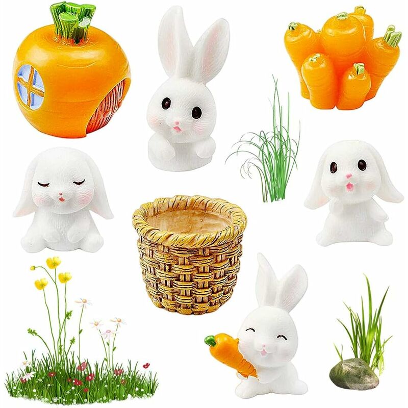 Mignon résine lapins miniatures ornement Figurines famille Micro paysage  décoration Mini lapin artisanat Miniatures pour accessoires de décoration