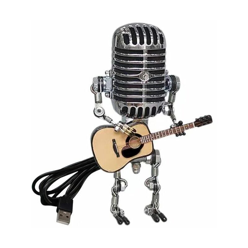 Usb Rétro Style Microphone Robot Lampe Tenant La Guitare Avec La Lumière  Vintage Décoration De La Maison (Blanc)