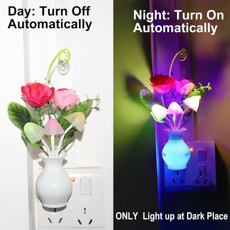 Lot de 4 veilleuses LED à brancher avec capteur automatique du crépuscule à  l'aube, lampe à économie d'énergie 0,5 W Dream Nightlight Rose Flower  Champignon Veilleuses