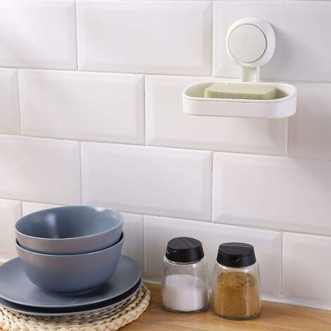 Porte-savon à ventouse sans perçage et réutilisable en d'installation Porte- savon ,Support étanche pour carrelage mur de douche salle de bain – Blanc