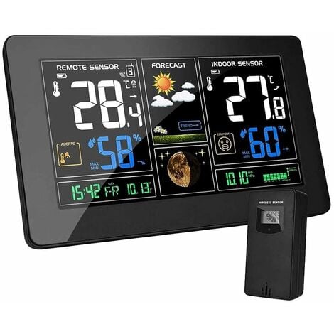 Station météo numérique, horloge, prévisions météorologiques pour  l'intérieur et l'extérieur, baromètre, thermomètre, hygromètre, avec