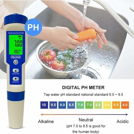 Testeur de pH Numérique 3 en 1 Testeur de pH EC TDS pH Mètre Electronique  avec Rétroéclairée Testeur de Qualité de l'eau IP67 étanche 3 Points de  Automatique de pH(ATC) : 