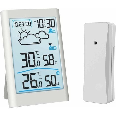 Station météo sans Fil numérique Thermomètre extérieur intérieur avec  capteur de température extérieur et Moniteur d'humidité Jauge d'humidité