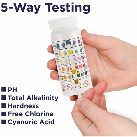 50 Pcs bandelette Test Piscine, 6 en 1 Bandelette de Test Piscine, pour  Tester Le Total Chlorine, Free Chlorine/Bromine, PH, Total Alkalinity,  Total