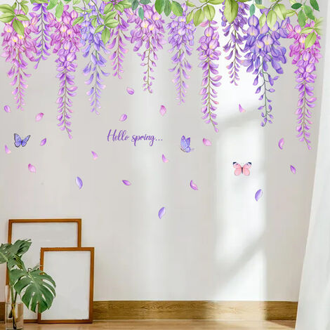 Stickers Muraux Fleurs Pendaison Autocollant Mural Plantes Glycine Vigne  Décoration