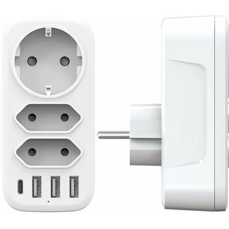 Prise USB, 3 prises avec 3 ports USB et 1 port Type-c, adaptateur de prise  7 en 1, adaptateur de prise murale (blanc)