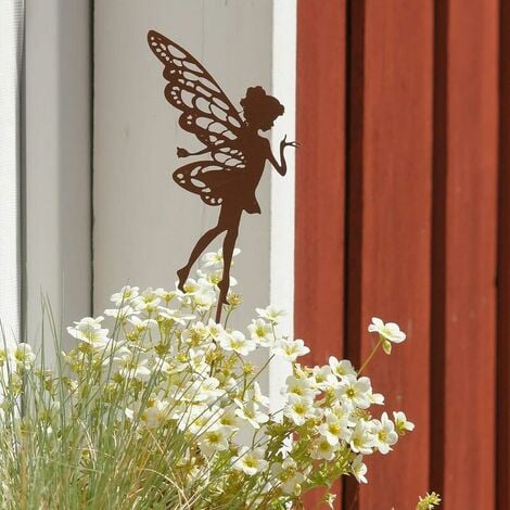 Statuette de Fée en métal rouillé, Piquet Jardin, Figurine décorative, Elfe  Assis sur bâton, (Petit) décoration