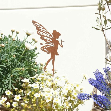 Statuette de Fée en métal rouillé, Piquet Jardin, Figurine décorative, Elfe  Assis sur bâton, 18x15cm (Petit) décoration Fleur[J372] - Cdiscount Maison
