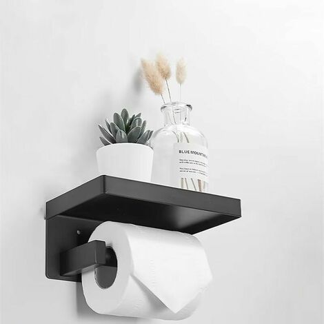 Universal - Porte-papier toilette noir avec étagère Porte