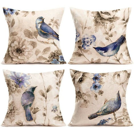 Soie Plus Taie d'oreiller en soie bleu motif oiseaux et fleurs