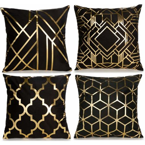 Coussin motifs triangles jaune moutarde, noir et gris - La Boutique