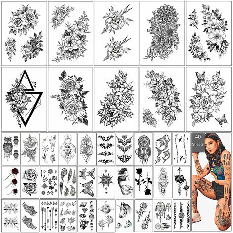 Tatouages temporaires imperméables 14 feuilles faux tatouages