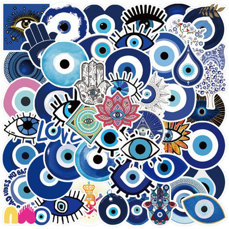 50PCS Evil Eyes Stickers, Vinyle Imperméable Blue Eyes Decal pour  Bouteilles D'eau Skateboard Scrapbook Esthétique